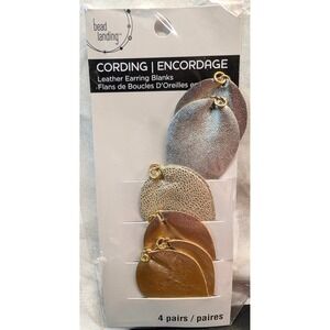 New Bead Landing Leather Earring Blanks Metallic Silver Gold Bronze 4 Pairs DIY